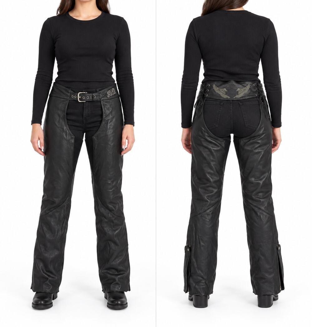 Harley Davidson Women's Horizon Wing Leather Motorcycle Chaps S Black Preowned